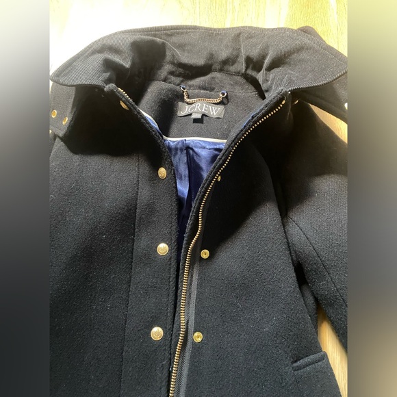 J. Crew Black Wool Coat with Suede Collar and Removable Hood in Size 0 - Picture 2 of 8